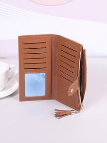 双折长款钱包 简约钱包 带手机袋和卡槽 女士人造皮革拉链零钱包 超薄轻便 便携式现金 身份证 信用卡 双折槽 硬币袋 短款钱包 小包 小钱包 口袋钱包 生日礼物 周年纪念 圣诞节 情人节 情侣 女性 女士 女孩 青少年 适合大学生 在校学生 - 棕色 - 查看 6