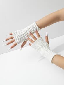 1只女士白色時尚扭紋設計街頭風格露指手套