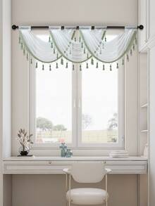 1 件白紗綠色蕾絲清新設計波浪窗簾,現代簡約窗簾,適合客廳、臥室、廚房門窗裝飾 - 綠色 - 查看 6