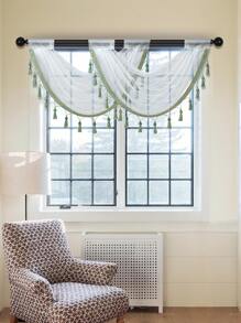 1 件白紗綠色蕾絲清新設計波浪窗簾,現代簡約窗簾,適合客廳、臥室、廚房門窗裝飾 - 綠色 - 查看 8