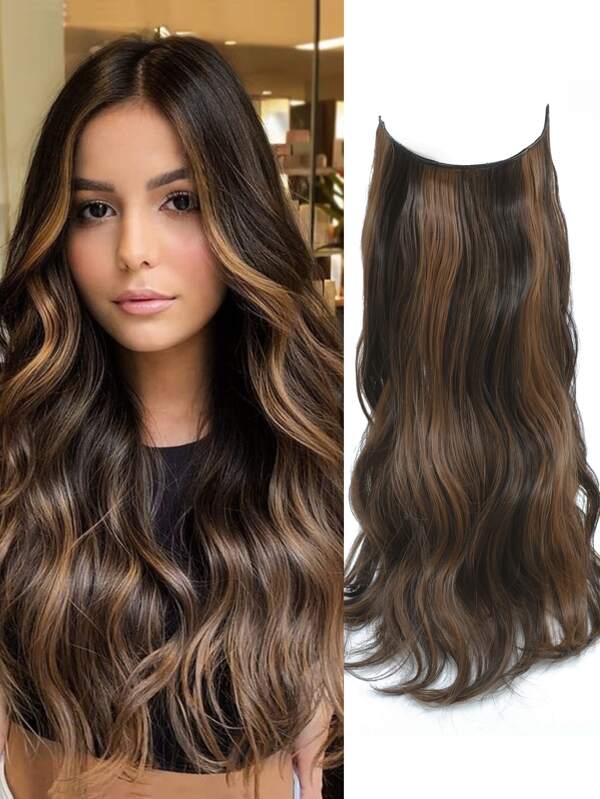 Extensiones De Cabello De Alambre Invisible Ondulado Rizado Balayage Marrón Oscuro A Castaño Extensiones De Cabello Fibra Sintética Trama Doble Postizos Suaves Para Mujeres
