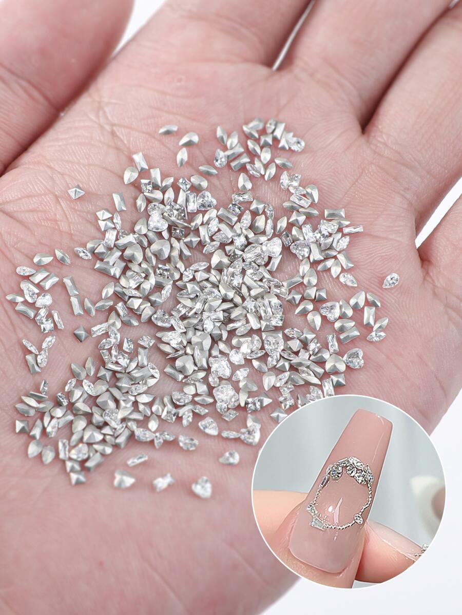 1袋100顆迷你尖底鑽石指甲藝術裝飾，超閃亮發光的DIY指甲裝飾鑽石，指甲裝飾必備 - 無色 - 查看 1