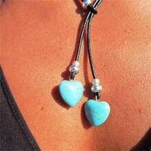 1入復古雙心形合金、壓克力和pu皮革項鍊,男女適用日常佩戴