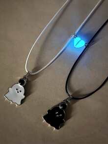 ATLVXJL Bộ 2 chiếc vòng cổ mặt dây chuyền hình trái tim hoạt hình dễ thương dành cho cặp đôi, có hạt phát sáng bên trong, dây da PU, quà tặng ngày Valentine. - Nhiều màu - Xem 5