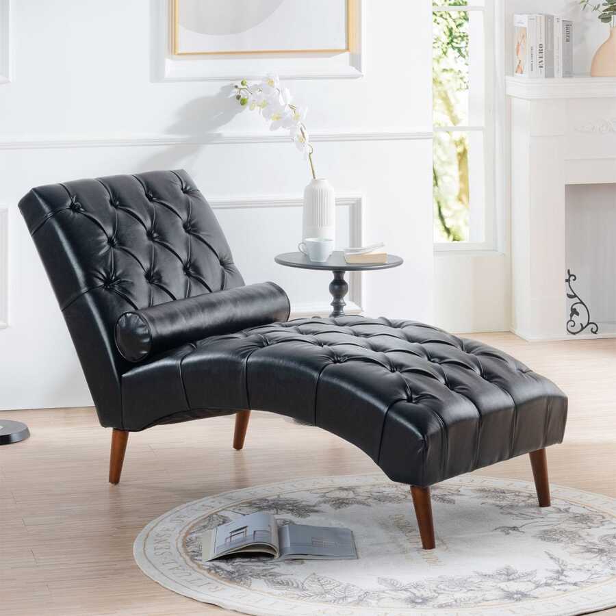 Upholstered Chaise Lounge - Black - View 1
