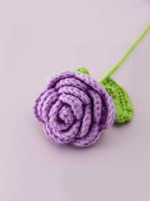 1入手工編織玫瑰形狀假花裝飾,配有紗線,diy禮物 - 紫色 - 查看 1