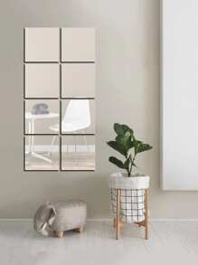 8pcs/set PMMA Mirror Wall Sticker, Modern Silver Square Self Adhesive 3D Butterfly Wall Decor For Home - Silver - View 2