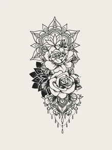 临时纹身贴纸，逼真的花臂和半臂纹身 - 黑色 - 查看 1