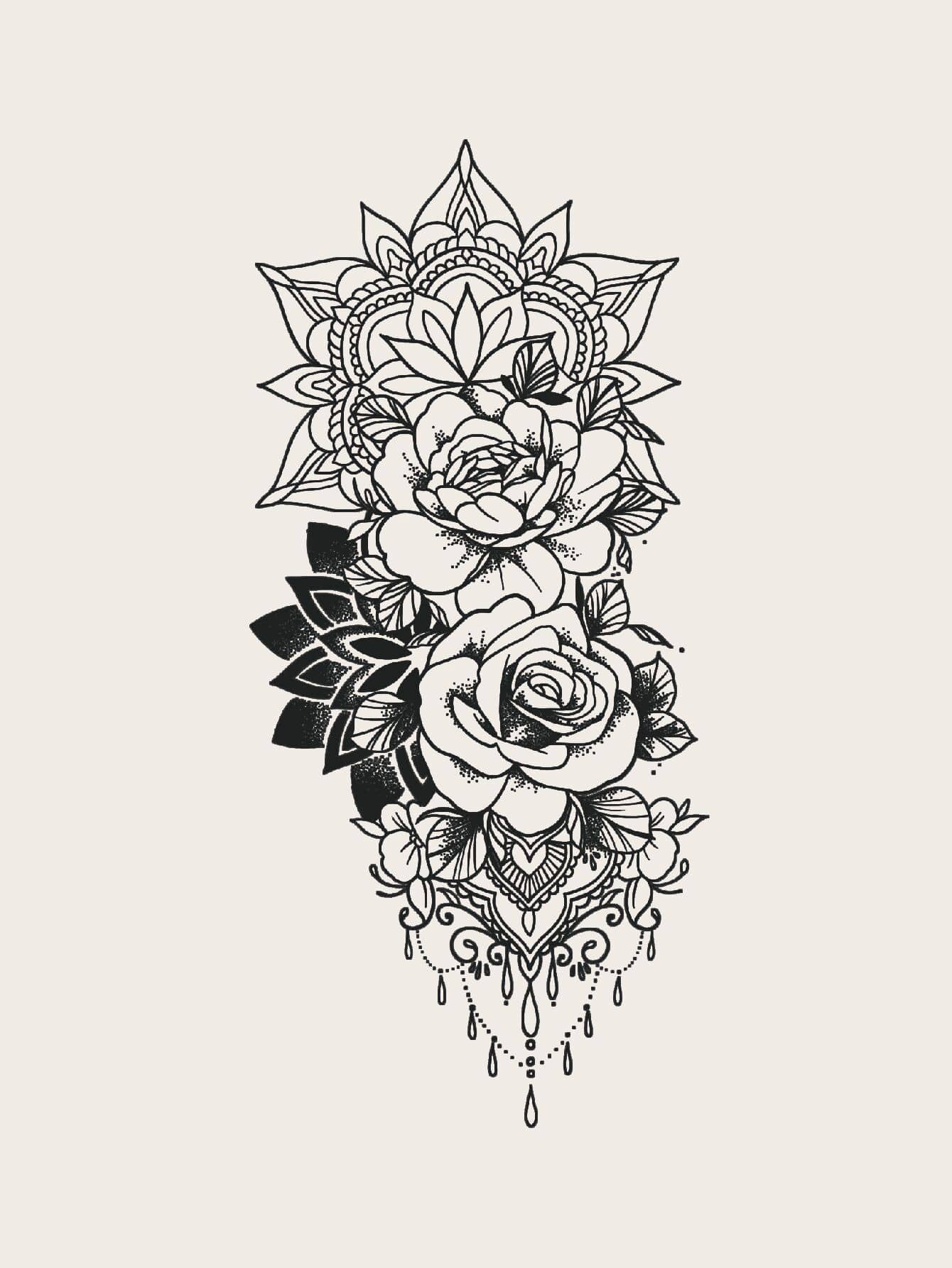 临时纹身贴纸，逼真的花臂和半臂纹身 - 黑色 - 查看 1