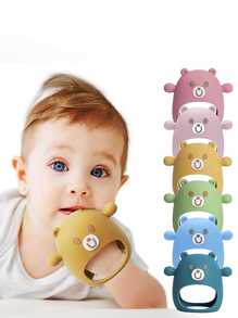 二合一藍色熊形狀嬰兒矽膠連指手套牙膠帶可拆卸出牙期玩具,舒緩緩解疼痛保護手套牙膠 - 藍色 - 查看 1