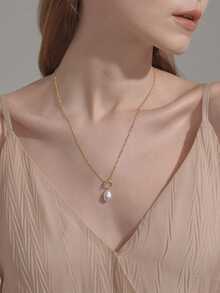 1 Miếng Của phụ nữ Tự nhiên Ngọc trai dị hình Dây chuyền Với Clasp , Tinh tế , Thiết kế đơn giản , Thích hợp Đối với Mặc hàng ngày Và Qủa tặng - Vàng - Xem 1