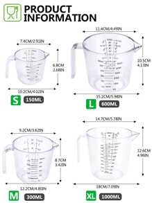 1 个 150ml/300ml/600ml/1000ml PS 刻度量杯，咖啡量杯，厚实耐用，多种尺寸可选，可堆叠，方便存放，透明容器，烘焙工具，多功能厨房用具，厨房必备