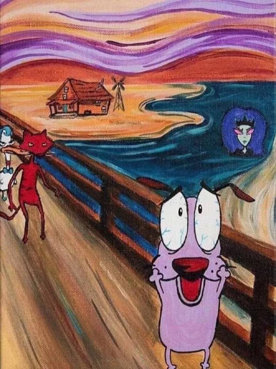 Cuadro Madera Decorativo Coraje El Perro Cobarte El Gritoi 28x40 cm - Caqui - Ver 1