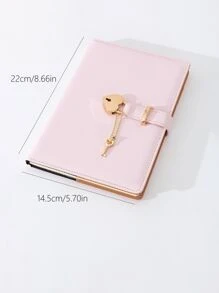 1 Pieza Cuaderno De Notas Con Llave En Forma De Corazón Rosa, Libro De Registro De Negocios Multifuncional Para La Oficina