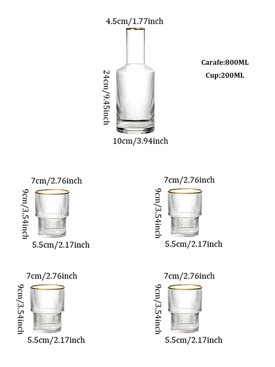 Bộ 1 ấm + 4 cốc cốc xếp chồng sọc sáng tạo màu vàng - Vàng - Xem 1