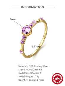 1 PC s925 Sterling Silver Geometric Ring For Woman Wedding Jewelry Fine Rings - Gold Size 6 - View 3