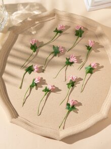 3/6 Bunches Pink Flower Bud Faux Pearl Foam Fruit Small Bouquet, Gift Box Accessories With Flower Leaves Heart, DIY Wreath Materials, Vase Desk Decor Accessories Gifts Birthday Graduation