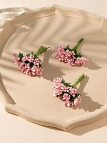 3/6 Bunches Pink Flower Bud Faux Pearl Foam Fruit Small Bouquet, Gift Box Accessories With Flower Leaves Heart, DIY Wreath Materials, Vase Desk Decor Accessories Gifts Birthday Graduation