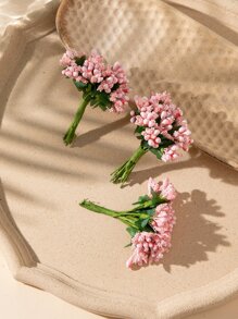 3/6 Bunches Pink Flower Bud Faux Pearl Foam Fruit Small Bouquet, Gift Box Accessories With Flower Leaves Heart, DIY Wreath Materials, Vase Desk Decor Accessories Gifts Birthday Graduation