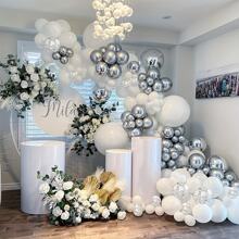 103pcs 5/10/12/18 Inch White & Silver Confetti Latex Balloon Arch Garland Kit For Gift, Birthday, Engagement, Wedding Party Decor, Back To School Valentine Day