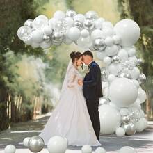 103pcs 5/10/12/18 Inch White & Silver Confetti Latex Balloon Arch Garland Kit For Gift, Birthday, Engagement, Wedding Party Decor, Back To School Valentine Day