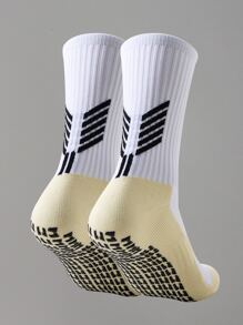 1 双男士防滑足球袜，加厚缓冲和抓地力运动袜，抓地力袜，适合健身房，秋季 - 白色 - 查看 1
