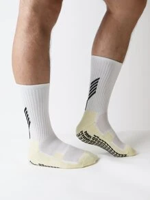 1 双男士防滑足球袜，加厚缓冲和抓地力运动袜，抓地力袜，适合健身房，秋季 - 白色 - 查看 5