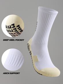 1 双男士防滑足球袜，加厚缓冲和抓地力运动袜，抓地力袜，适合健身房，秋季 - 白色 - 查看 3