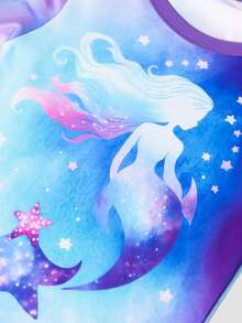 2 Piezas / Conjunto Pijama De Sirenita A Justado Para Niñas Preadolescentes Azul Y Morado - Multicolor - Ver 3