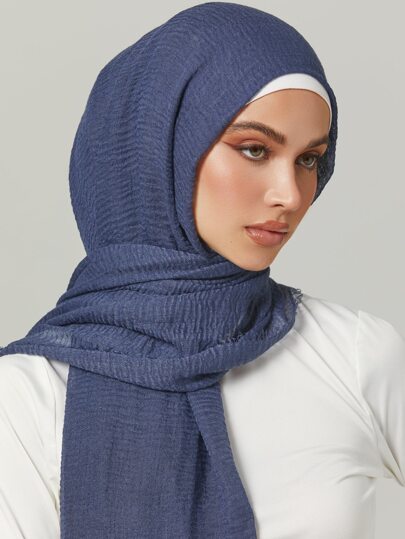 1 pieza Pañuelo de cabeza de mujer liso con pliegues, hijab básico de unicolor clásico para ropa de abrigo con velo