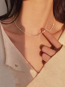 1pc Shiny Starry Sky Clavicle Chain, Fashionable Gold/Silver Minimalist Necklace Valentine's Day Accessories - Silver - View 1