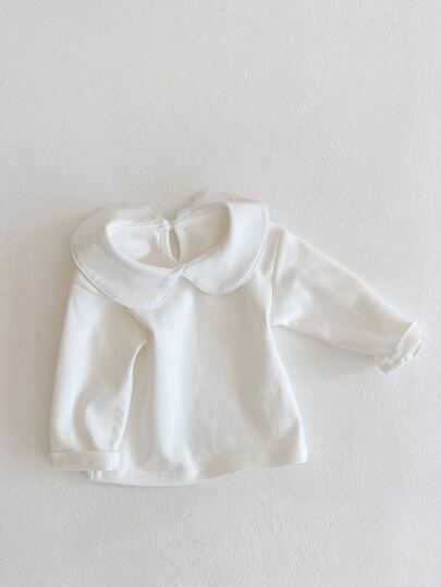 寶寶女孩的彼得潘領長袖基本t卹,適用於春秋季節