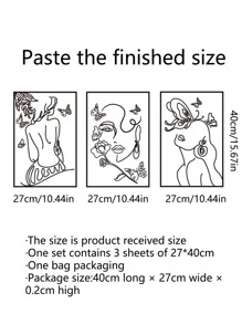 Conjunto de 3 adhesivos de pared con diseños de rosa, mariposa y arte abstracto figurativo para decoración, carteles, adhesivos, arte de pared, elementos de decoración de primavera para refrescar tu hogar, adhesivos de decoración de ramas - Blanco y Negro - Ver 6