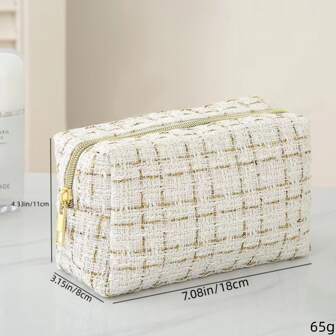 1pc Large Capacity Checkerboard Hand-Woven Cosmetic Bag, Portable Toiletry Storage Box, Travel Bag For Travel Storage Bag,Makeup Bag,Cosmetic Bag,Vacation Organizer,Large Capacity Makeup Organizer Makeup Case, For Lipstick, Brush, Skincare, Mobile Phone, Coin, Small Items, For Home,Gift,Vacation And Festival Halloween Christmas Multifunctional Use,Boho Vibes,For Holiday Beach, Bathroom Collection, Bedroom Collection, Large Capacity