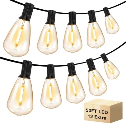 DAYBETTER LED Outdoor String Lights 100FT Patio Lights With 24 Shatterproof ST38 Vintage Edison Bulbs, Outside Hanging Lights Waterproof For Porch, Deck, Garden, Backyard, Balcony, 2700K Dimmable