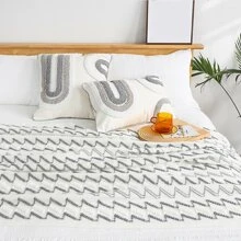 1pc Knitted Wave Stripe Blanket, Nordic Style Acrylic Hollow Out Rectangular Fringed Throw For Nap, Office, Sofa, Bed