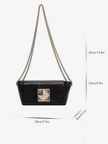 1PC Mini Black Shoulder Bag Flip Cover Twisted Chain Strap Bag Crossbody Bag PU Material - Black - View 3