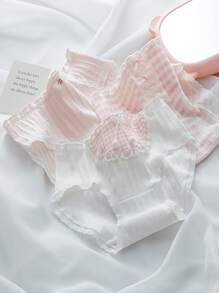 5pcs/Set Sexy Lace Panties, Cotton Underwear, Fashionable & Cute Girls' Briefs, Mid-Waist Comfortable Ladies' Underwear - Multicolor - View 2