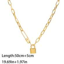 復古朋克風格Love鎖吊墜項鍊-不銹鋼厚鏈條適合女士 - 金黃色 - 查看 3