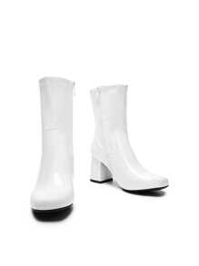 Women's Go Go Boots Mid Calf Low Block Heel Boots Zipper Square Toe Ankle Boots Lightweight Comfort For Party Cosplay Dance Christmas Holiday New Year Winter Black Boots - 白色/PU - 查看 5