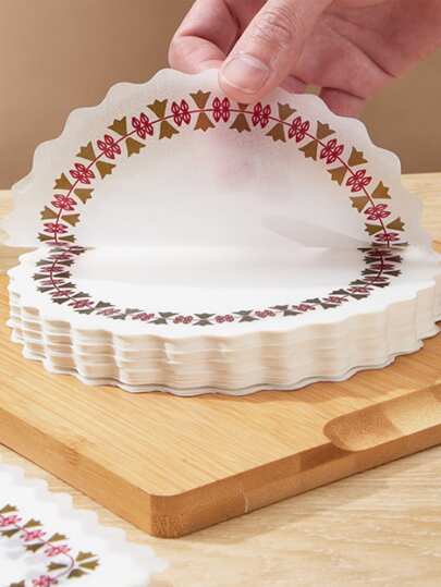 ورقة دويلي مطبوعة مستديرة بيضاء مقاومة للزيوت بحجم 14 سم، 100 قطعة/علبة، منديل ورقي مستهلك للأطعمة المقلية والوجبات الخفيفة مع فاصل زيتي مطبوع، مناسبة للأعراس، والأعياد، والحفلات، والكعك والحلويات وزينة الطاولة، وأوراق خاصة لإستخدامها في المقلاة الهوائية وأوراق للطهي والفرن الهوائي