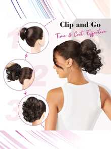 9英寸短髮辮金色波浪捲馬尾夾,自然合成髮料女士髮片 - Platinum - 查看 5