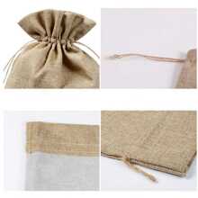 5 Stücke Naturleinen Zugkordeltasche Mit Seil, Ideal Für Geschenkverpackung, Schmuck Oder Aufbewahrung, Diy-hochzeitsgeschenkbeutel, Süßigkeiten Schokolade Schmuckverpackungsbeutel, Party-dekorbeutel, Geburtstagsfeiergeschenkbeutel, Urlaubsgeschenkbeutels, Verschiedene Größen Erhältlich - Leinenfarbe - Übersicht 7