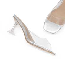 Women's Clear Heels Square Toe High Stiletto Mules Slip On Wedding Dress Heel Sandals