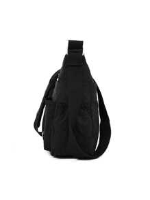 大容量素色尼龍多拉鍊口袋休閒輕便每天女士肩膀斜挎包休閒旅行和辦公室,時尚多口袋錢包左右拉鍊短皮夾,人造皮革零錢包帶卡卡槽女士簡約風信用卡支架 - 黑色 - 查看 5