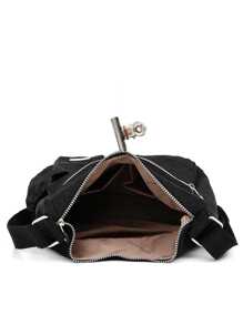 大容量素色尼龍多拉鍊口袋休閒輕便每天女士肩膀斜挎包休閒旅行和辦公室,時尚多口袋錢包左右拉鍊短皮夾,人造皮革零錢包帶卡卡槽女士簡約風信用卡支架 - 黑色 - 查看 6