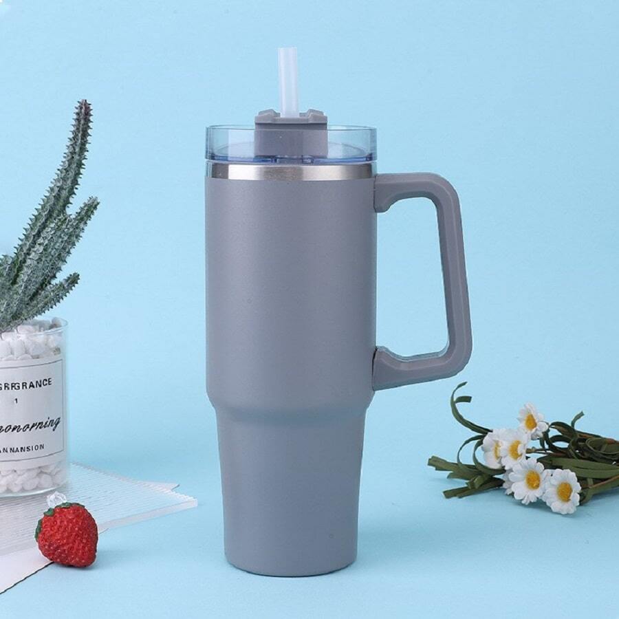 1 Miếng Màu xám 30oz Rơm rạ Cà phê Cốc giữ nhiệt Với Xử lý Có thể mang đi Ô tô/xe hơi Thép không gỉ Bình nước Dung lượng lớn Du lịch Không BPA Nhiệt Cốc - Xám - Xem 1
