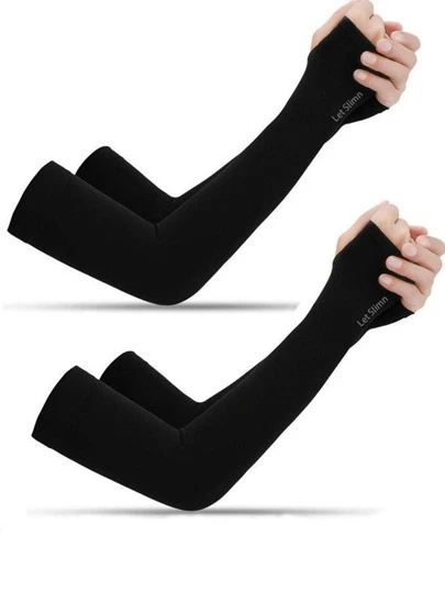 2 Pares De Mangas De Brazo De Seda Fría De Color Sólido Para Hombres Y Mujeres, Protección Solar Fresca Para Deportes Al Aire Libre