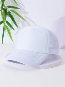 1pc Simple Decorated Trucker Hat Baseball Cap, Suitable For Daily Wear - White - View 2