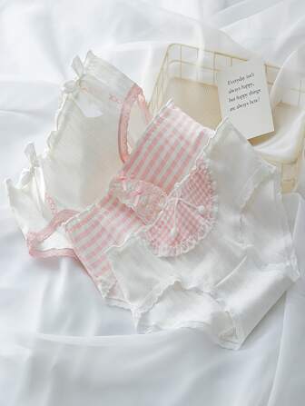 Set de 5 bragas de encaje sexy, ropa interior de algodón, bragas femeninas de moda y lindas, ropa interior de señora de cintura media cómoda